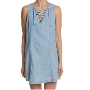 Jack by BB Dakota Gilbert Chambray Cotton Tencel Dress Lace Up Neckline Small